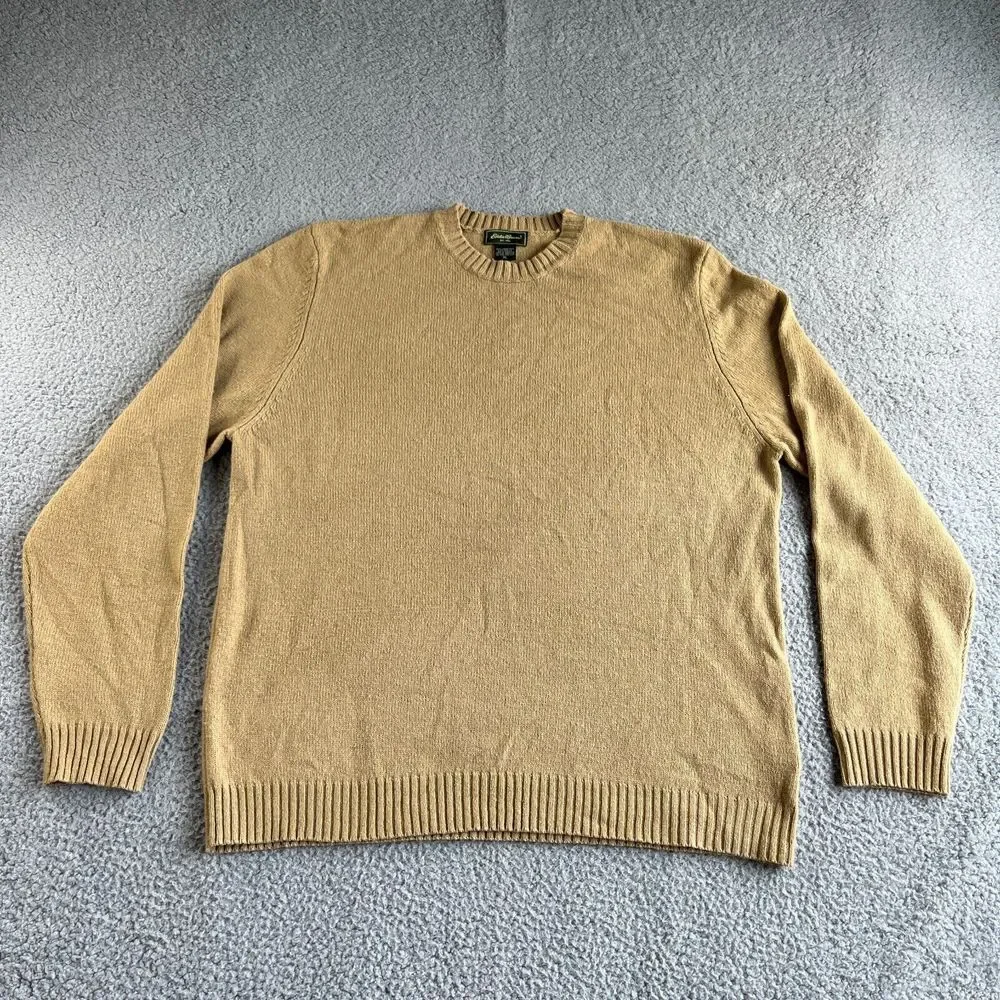 NEW Vintage Eddie Bauer Sweater Mens Extra Large Beige Lambs‎ Wool Smart Fabric